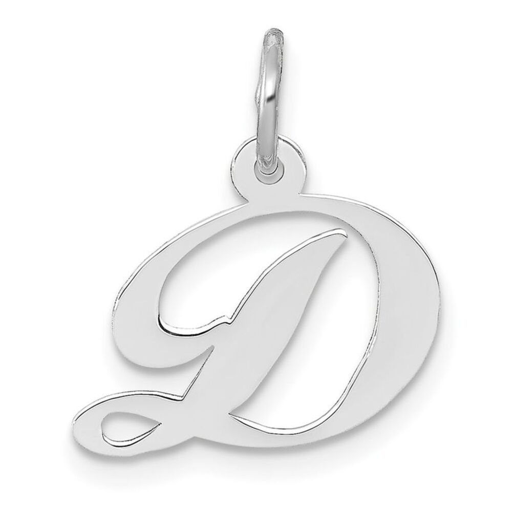10k White Gold Small Fancy Script Initial D Charm - image 1